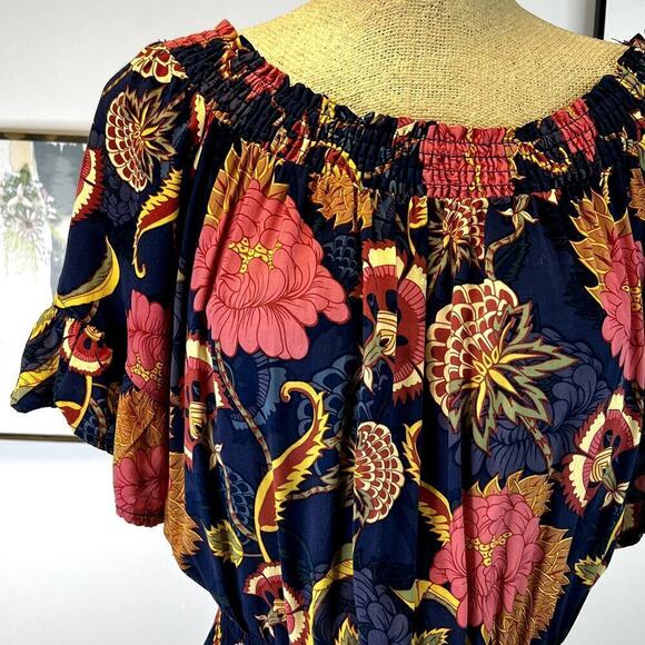 JAASE Handshaped in the Shed Rayon Floral Midi Dress SZ L - Picture 4 of 10